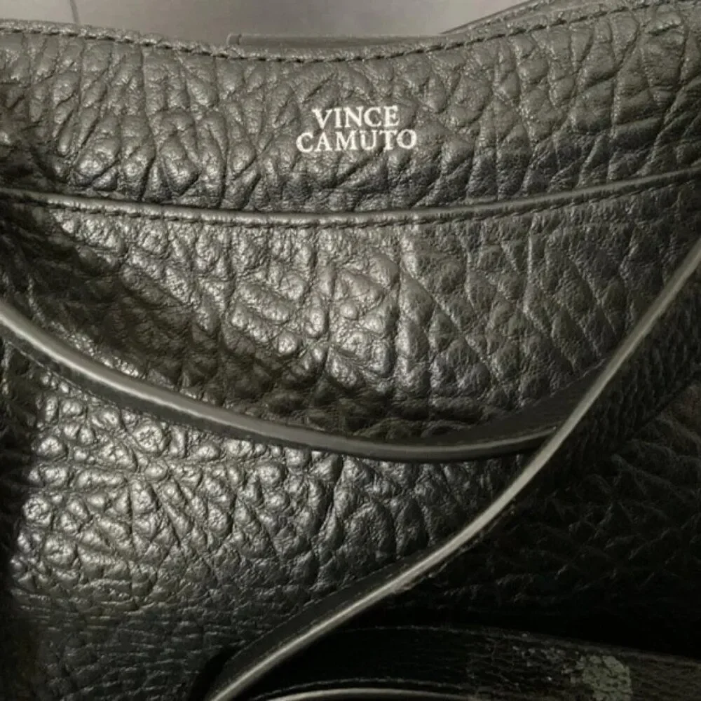 Vince Camuto Black Textured Shoulder Bag with Silver Hardware